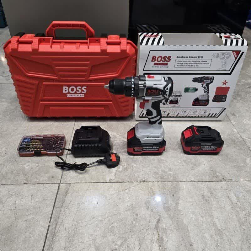 دریل چکشی شارژی باس مدل brushless مجموعه 5 عددی
